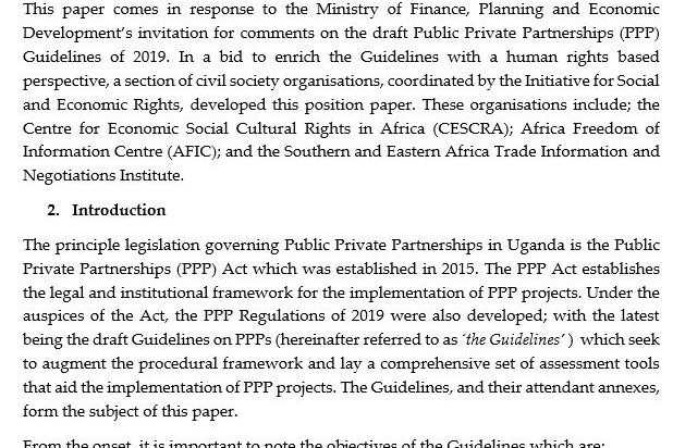 Position Paper on the draft Public-Private Partnerships (PPP) Guidelines of 2019