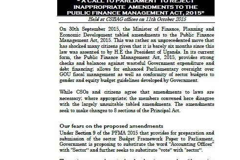 A call to Parliament to reject inappropriate amendments to the Public Finance Management Act, 2015