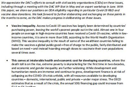 CSO recommendations on ODA eligibility of spending related to Covid-19 vaccines