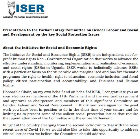 ISER appears before the Parliamentary Committee on Gender Labour and Social and Development on key social protection issues