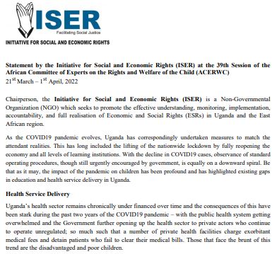 ISER' Statement at the 39th Session of the African Committee of Experts on the Rights and Welfare of the Child (ACERWC)