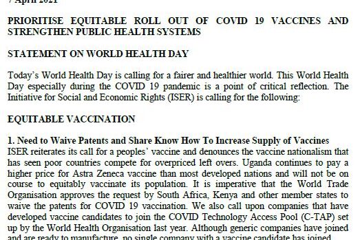 ISER's statement on World Health Day 2021
