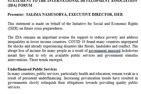 ISER's statement to the International Development Association Forum
