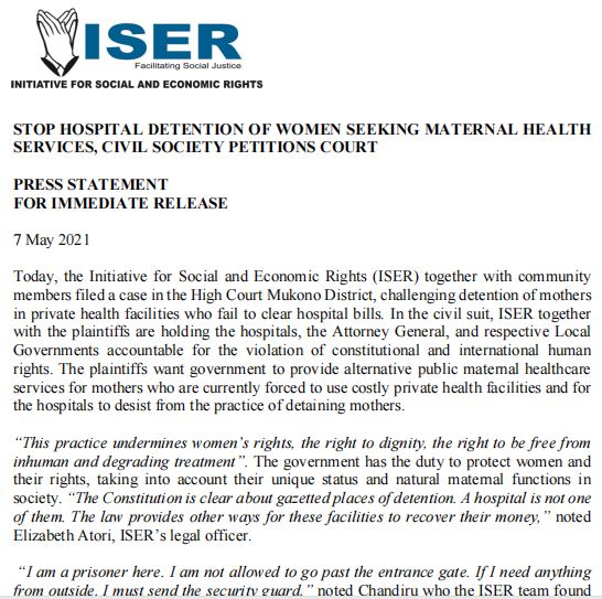 Stop hospital detention of women seeking maternal health services