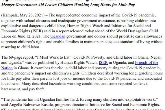 Uganda: Covid-19 Pandemic Fueling Child Labor