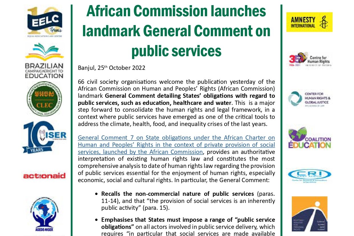 African Commission launches landmark General Comment on public services