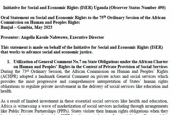 Oral Statement to 73rd Ordinary Session of African Commission on Human and Peoples Rights (ACHPR)