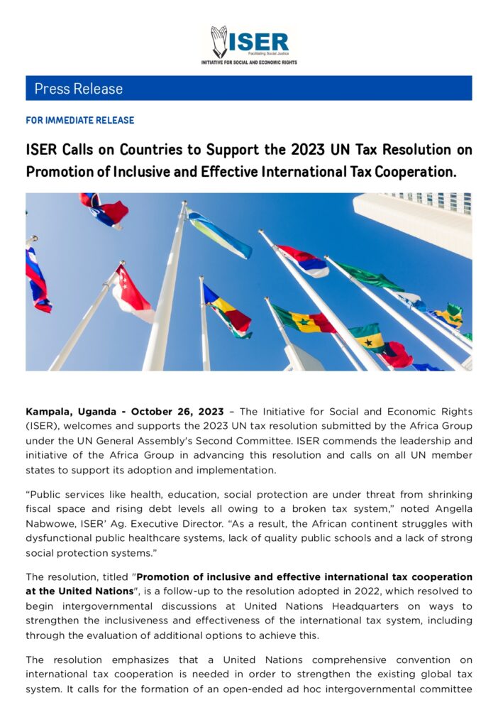 Press Release: ISER Calls on Countries to Support the 2023 UN Tax Resolution on Promotion of Inclusive and Effective International Tax Cooperation