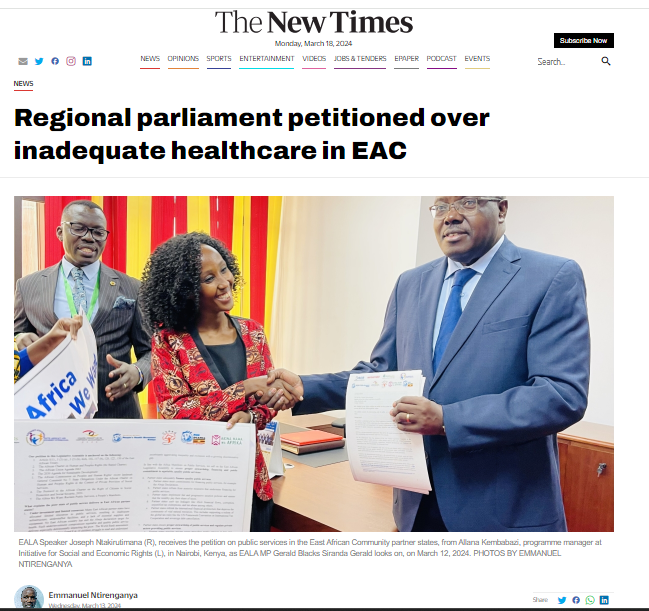 Regional parliament petitioned over inadequate healthcare in EAC