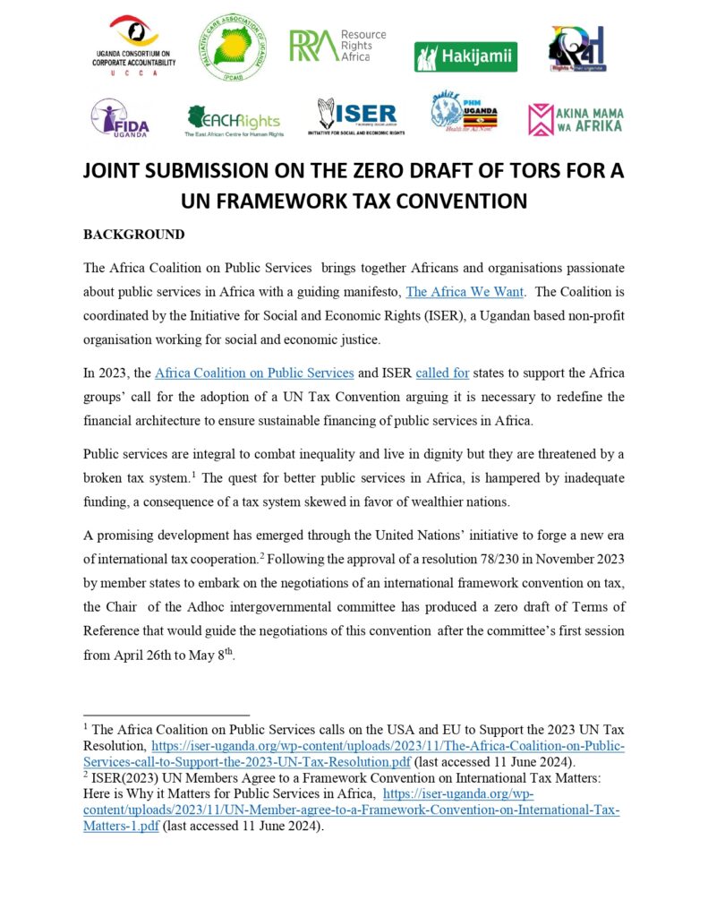 Joint CSO submission on the zero draft of ToR for a UN Framework Tax Convention