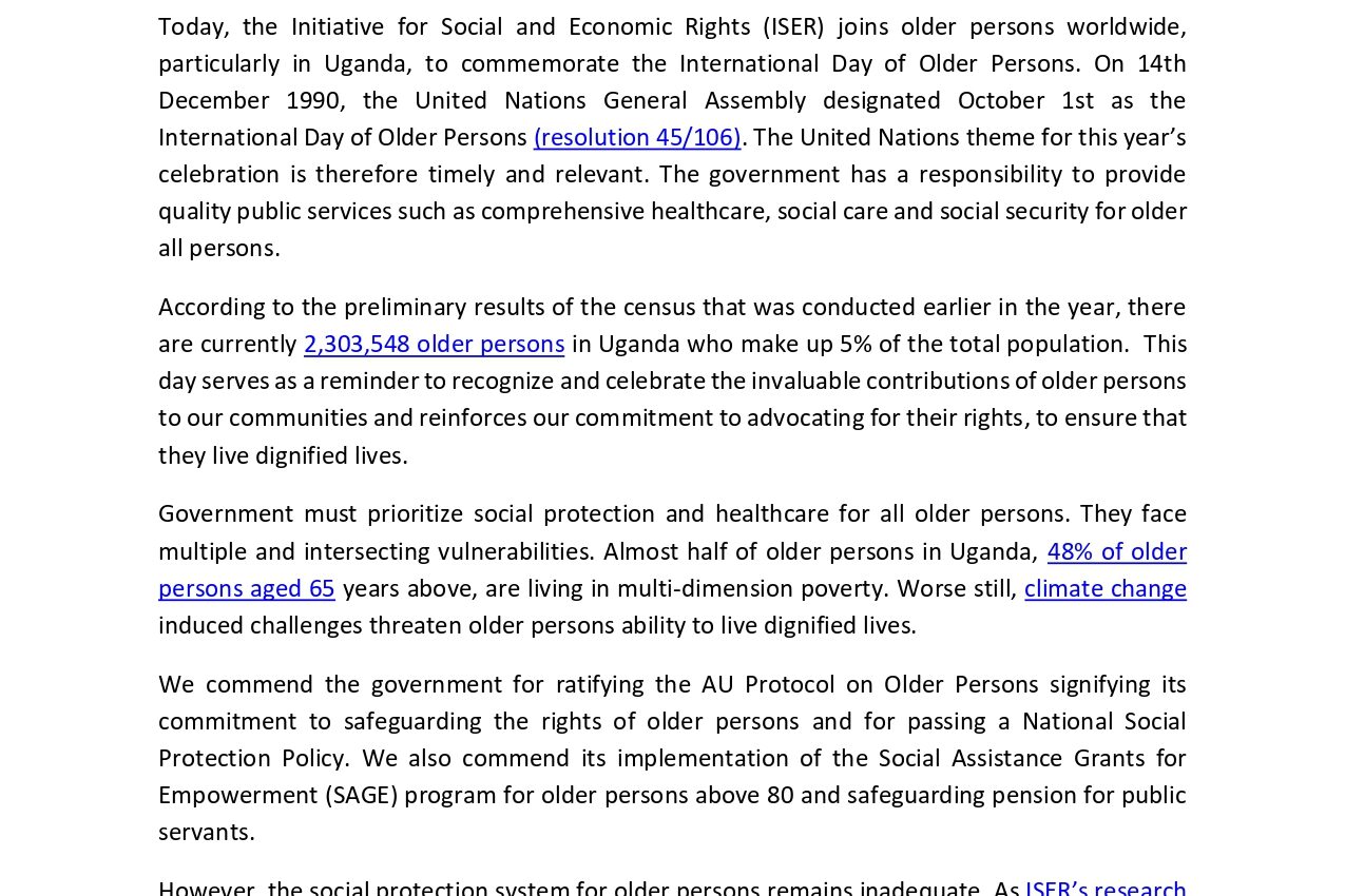 ISER’s Statement on International Day Of Older Persons, 2024