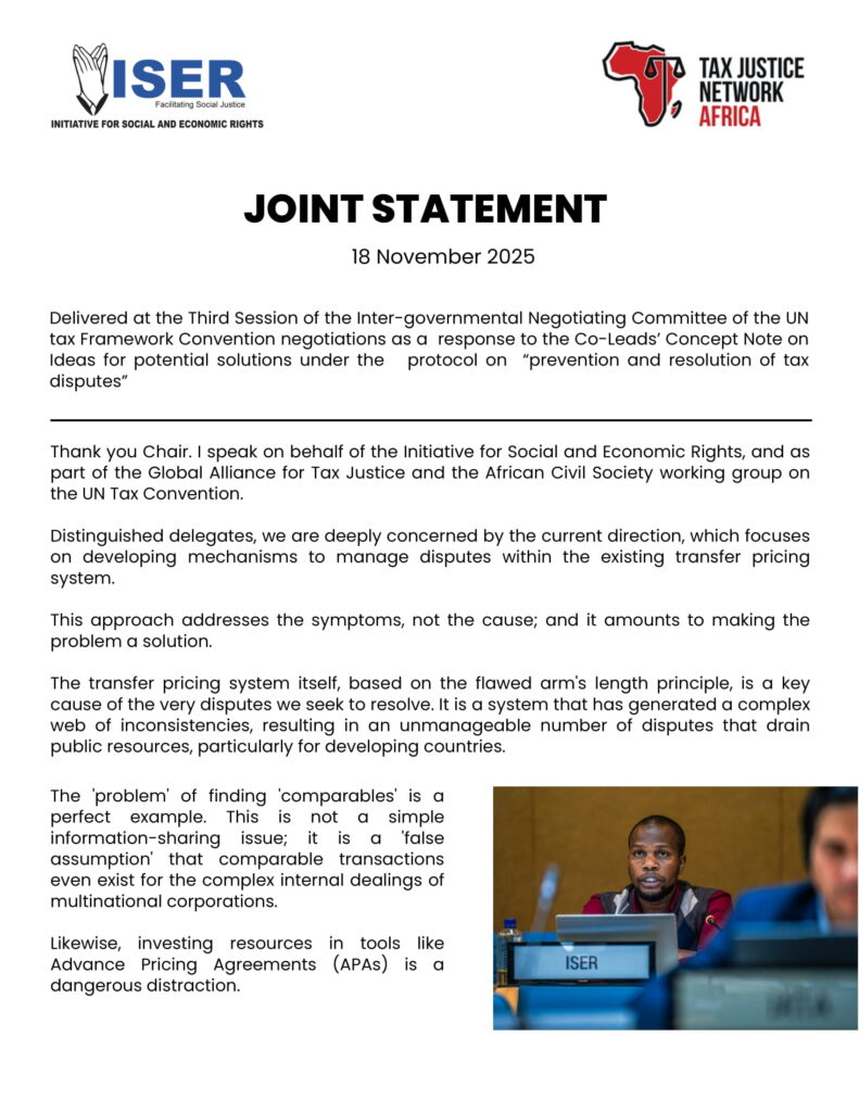 Intervention on the Protocol for Dispute Prevention and Resolution (UN Tax Convention 3rd Session)