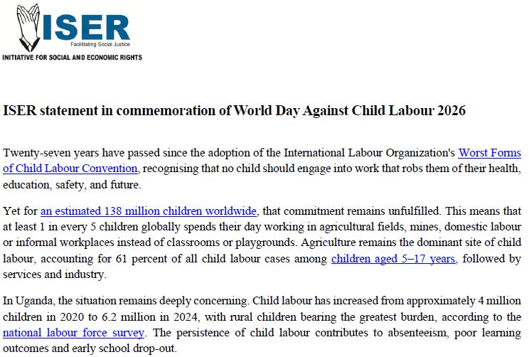 Press Statement – World Day Against Child Labour 2026
