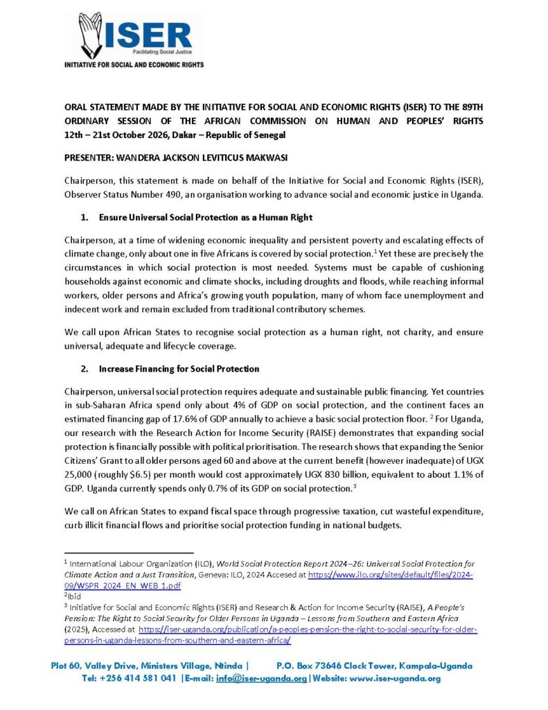 Oral Statement to 89th Ordinary Session of African Commission on Human and Peoples Rights (ACHPR)