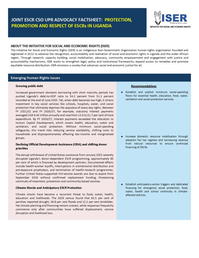 Joint ESCR CSO UPR Advocacy Factsheet: Protection, Promotion and Respect of ECRSs in Uganda
